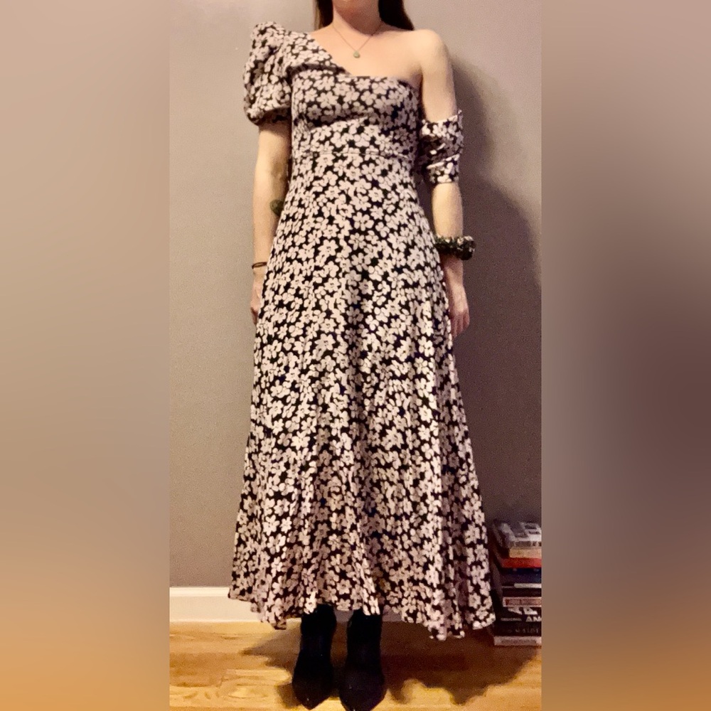 Fame and Partners One-Shoulder Floral Maxi Dress in Black and Cream